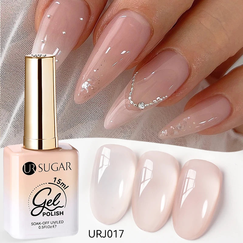 UR SUGAR 15ml Crystal Milky Jelly White Nude Gel Nail Polish Transparent Semi-permanent UV Gel Nail Art Soak Off Gel Varnish