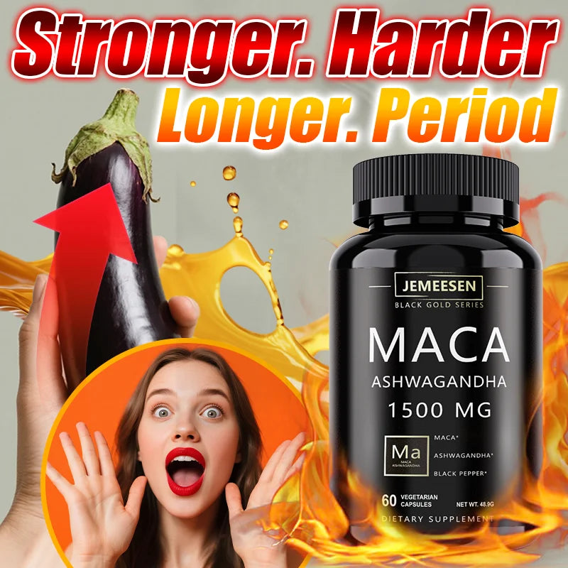 Organic Maca Root Powder Capsules 1500mg containing  Maca Root Extract,Ashwagandha,Black Pepper, Supplements for Men