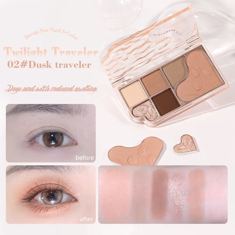 6-Color Blendable Eyeshadow Palette, Soft Smooth Fine Texture Powder Formula, Waterproof & Sweatproof, Valentine's Day gift