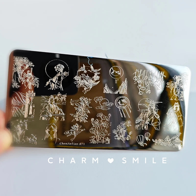 Cartoon Characters Stamping Plates  French Line Geometry  Flowers Leaves Animals Image Stainless Steel Nail Art Template Stencil
