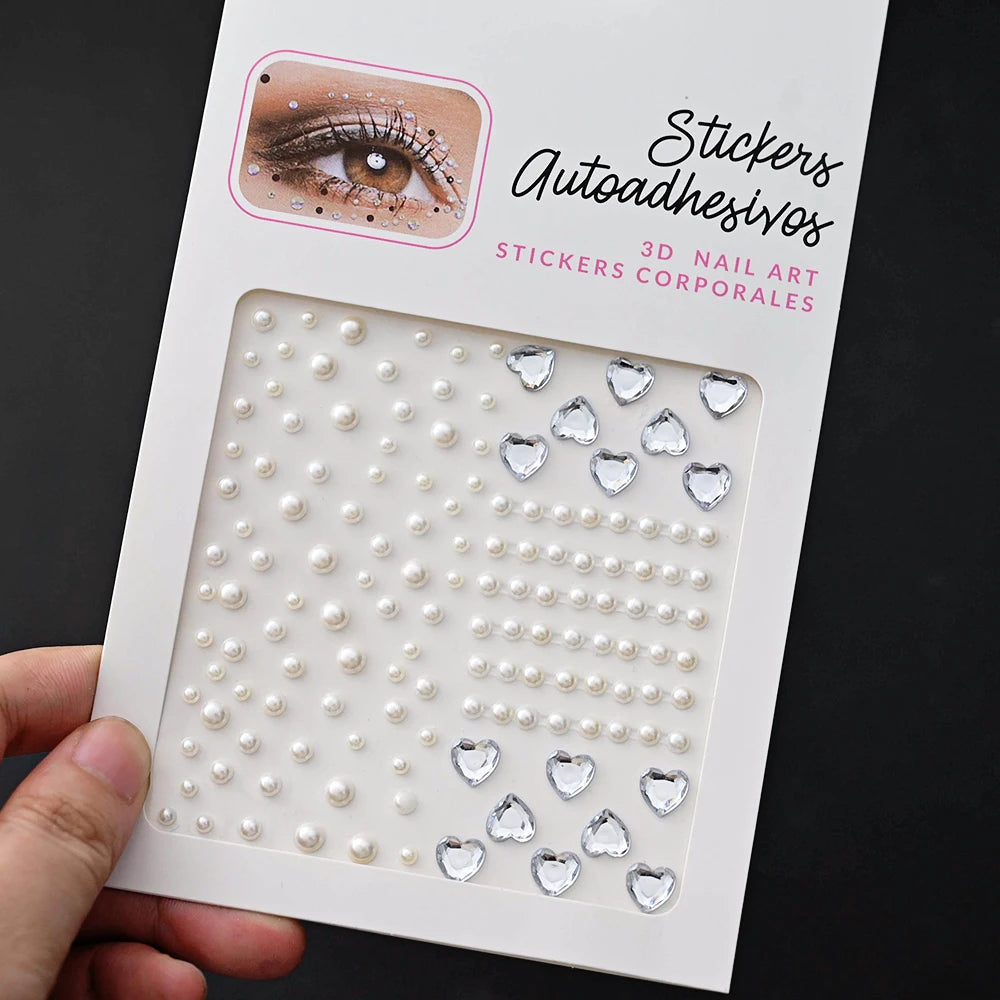 New 3/4/5mm 900pcs Pearl Face Gem Stickers Shining Glittle Self Adhesive Waterproof  Rhinestone Stickers Party Wedding Makeup