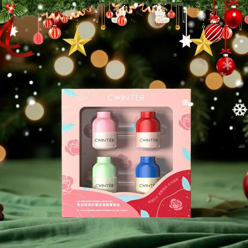4PCS Hydrating Lip Balm Christmas Gift Set Plumping Moisturizer Nourishing Repair Gel Care Kit Lipstick Base Lip Gloss Treatment