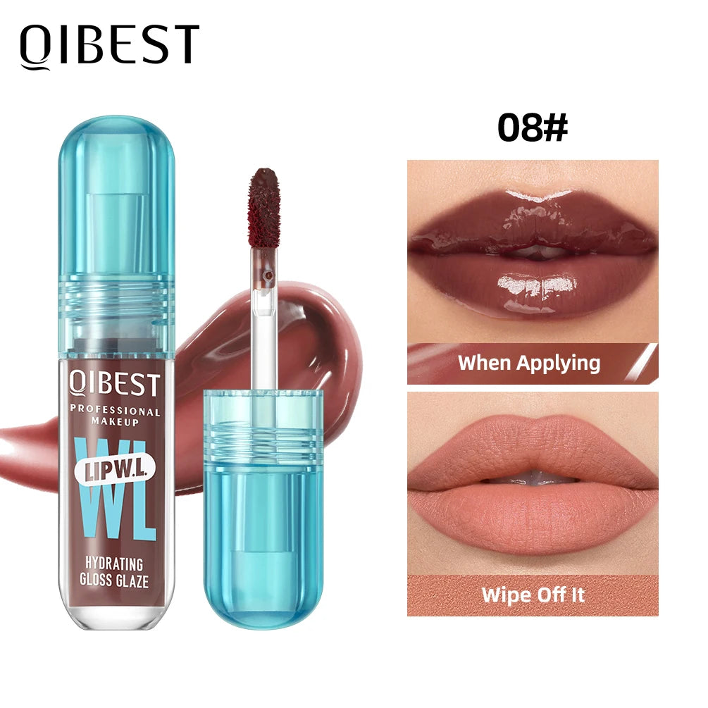 QIBEST Hydrating Crystal Lip Gloss Easy to Fade Mirror Water Glazed Lip Glaze Long Lasting Moisturizing Gloss Lip Tint Makeup