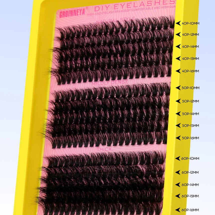 GROINNEYA Cluster Lashes Kit Individual Lashes Volume Mixed Tray 3D Faux Mink Lashes Wispy Eyelash Extension Makeup