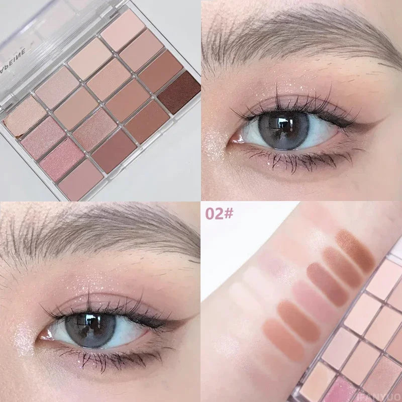 16-Color Korean Eyeshadow Palette Matte Pearlescent Low Saturation Long Lasting Brown Pink Glitter Eye Shadow Eye Makeup Palette
