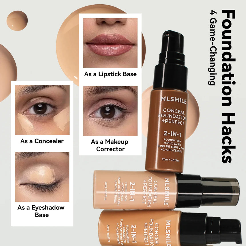 MLSMILE 6 color Liquid Foundation long-Lasting Waterproof, Moisturing Sweat resistant and easy to Oil-control