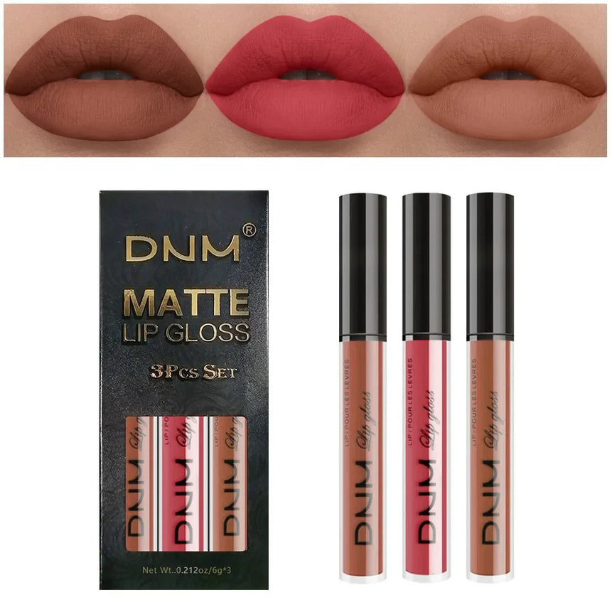 3pcs/set Liquid Lipstick Waterproof Long Lasting Cosmetic Black Blue Purple Green Matte Lip Gloss Nude Lip Tint Stain Makeup Set