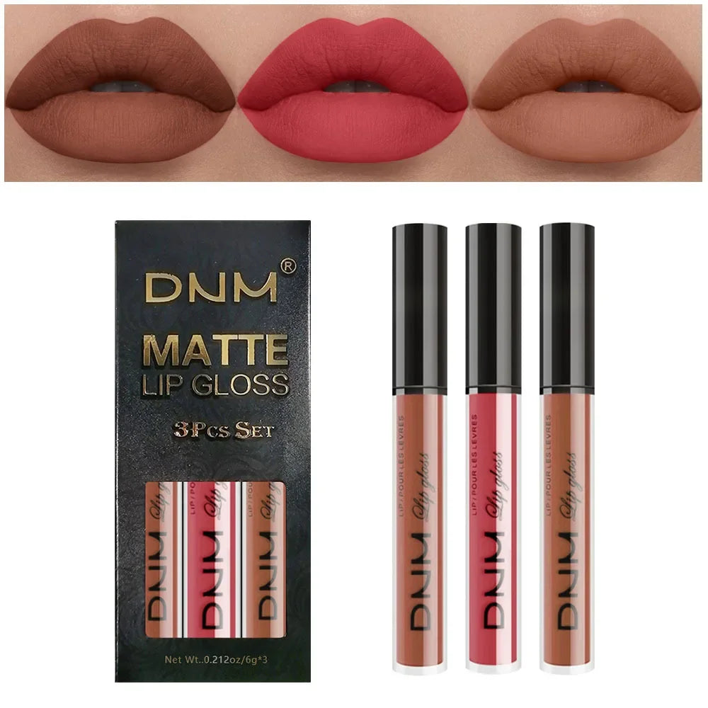 3pcs/set Liquid Lipstick Waterproof Long Lasting Cosmetic Black Blue Purple Green Matte Lip Gloss Nude Lip Tint Stain Makeup Set