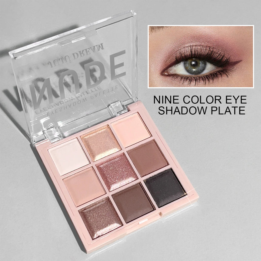 JUJU DREAM 9-Color Eyeshadow Palette, Matte & Shimmer Finish, Soft Milk Tea Tones, Compact & Easy for Daily Student Makeup