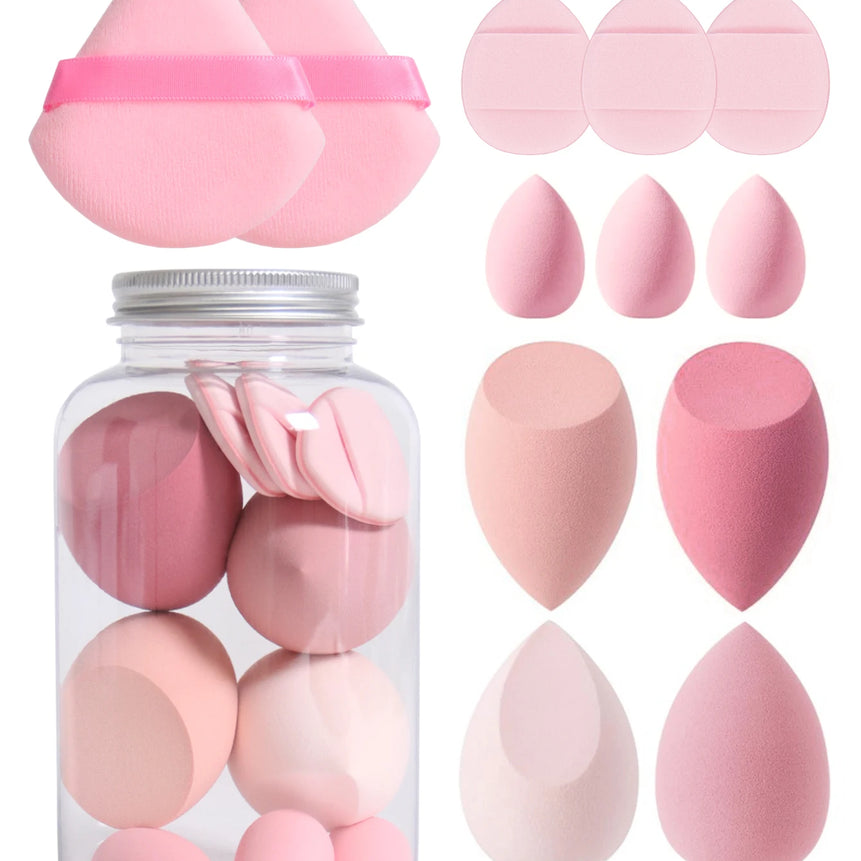 12Pcs Makeup Sponge Set with Storage Jar Latex-Free, Makeup Sponge Finger Puff, Dual-Use Wet & Dry Foundation Cosmetic Puffs
