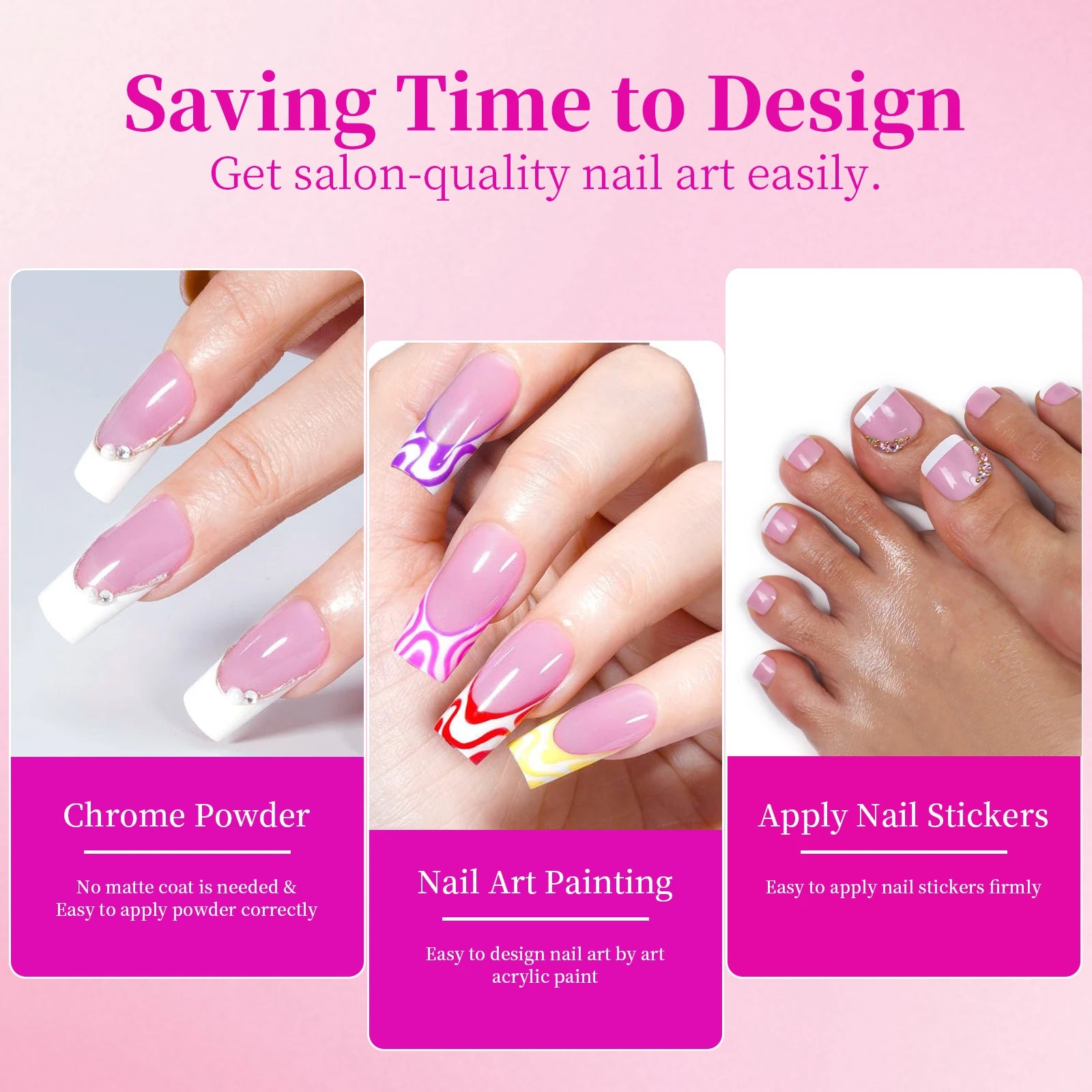 144pcs French hand and foot wear nail set summer short square shiny false toenail acrylic full coverage suitable for nail salon