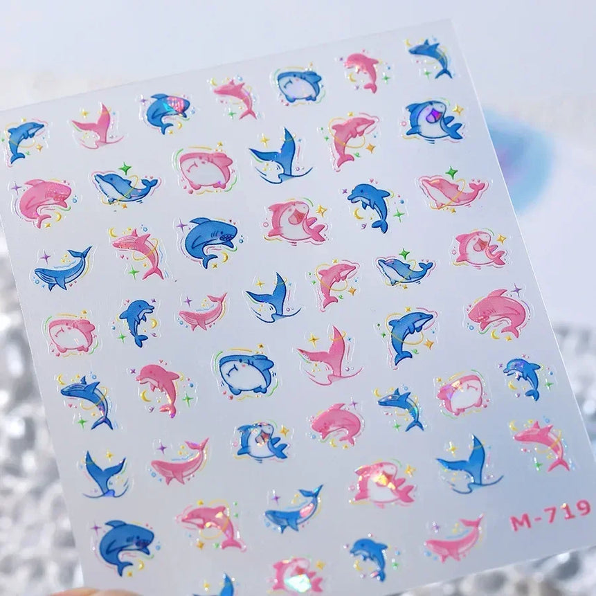 Goldfish Cavort Water Grass Lotus Flower Leaf Brocaded Carp Koi Ripple Droplet Water Bubbles 5D Nail Art Stickers Manicure Decal