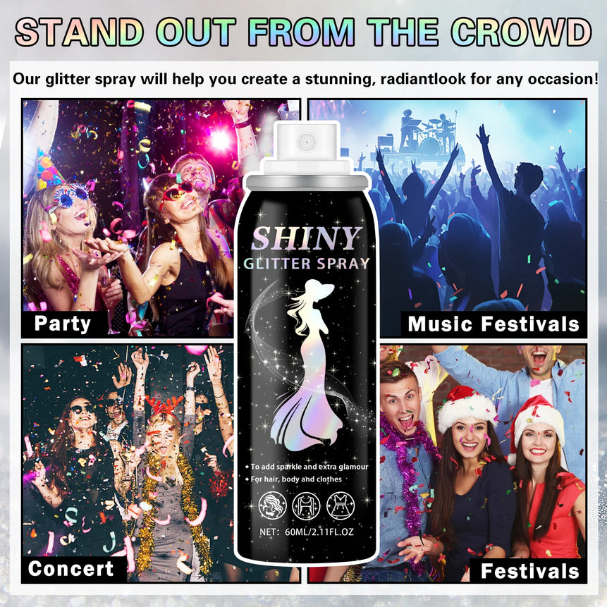 2025 New Holographic Body Glitter Spray for Hair Clothing Quick Drying  Long Lasting Shimmer Christmas Decorative Accessories