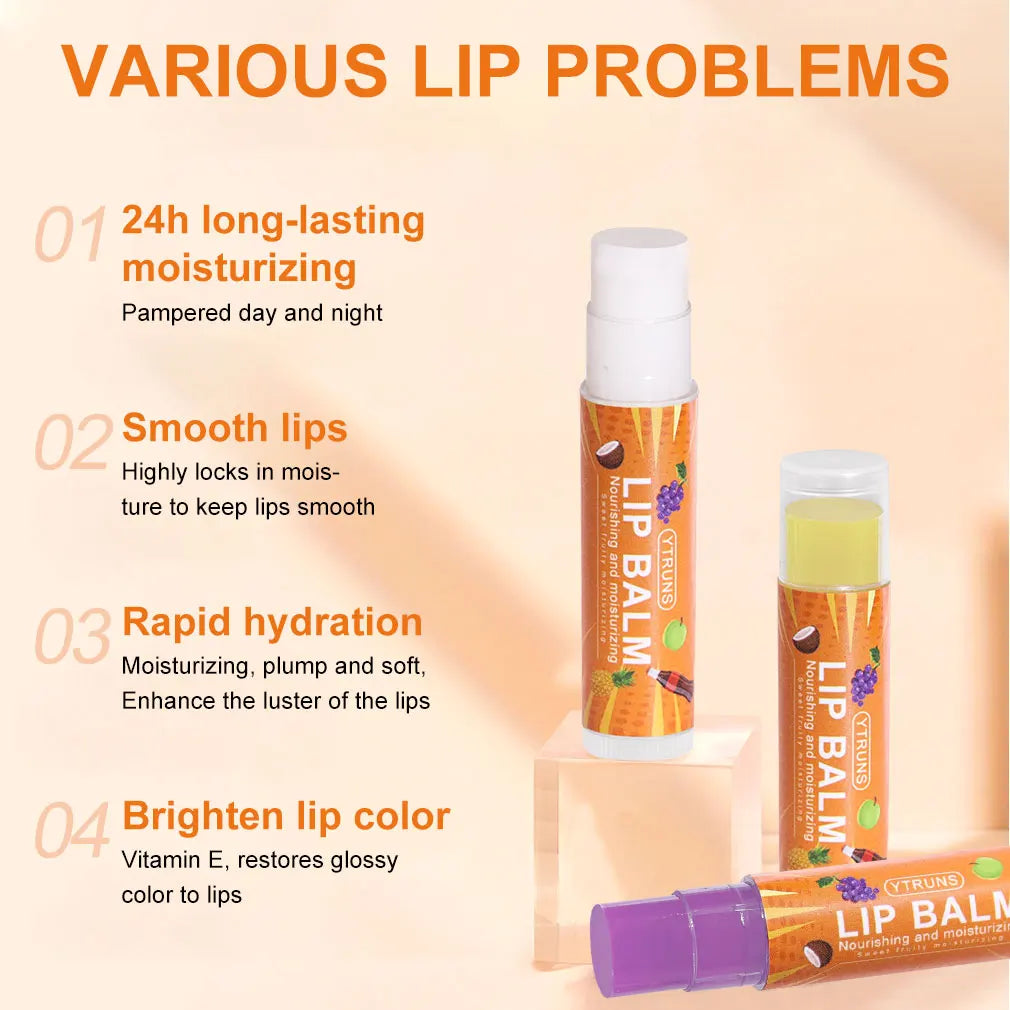 Fruit Flavour Tinted Lip Balm,  Moisturising Lip Treatment with Plant-Based Squalane, Ideal Gift for Mother's Day
