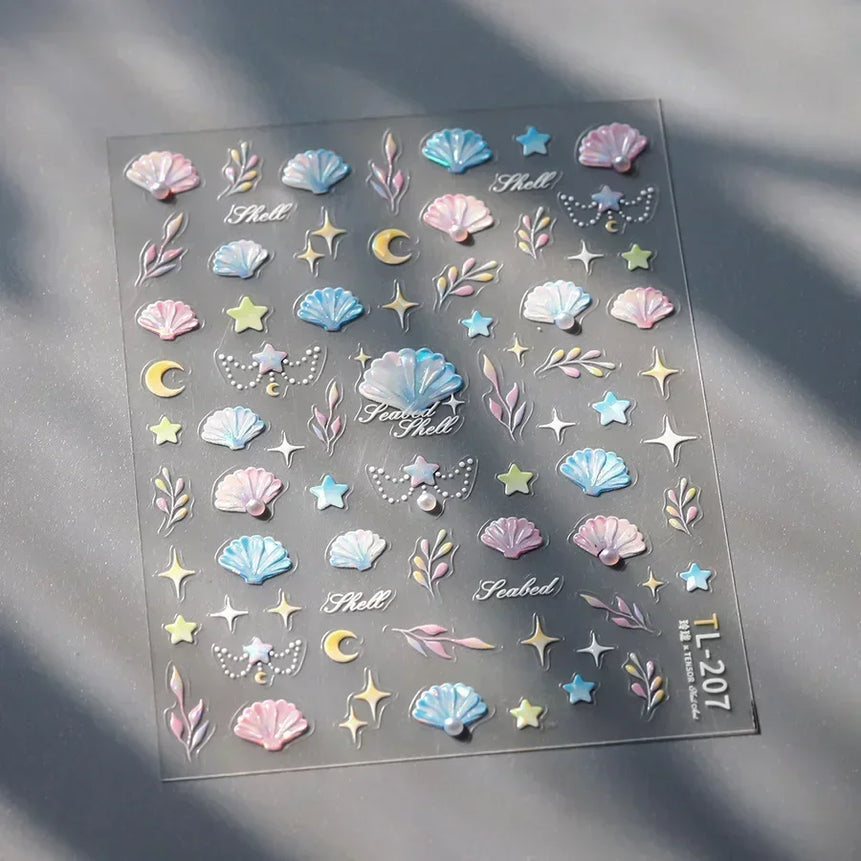Goldfish Cavort Water Grass Lotus Flower Leaf Brocaded Carp Koi Ripple Droplet Water Bubbles 5D Nail Art Stickers Manicure Decal