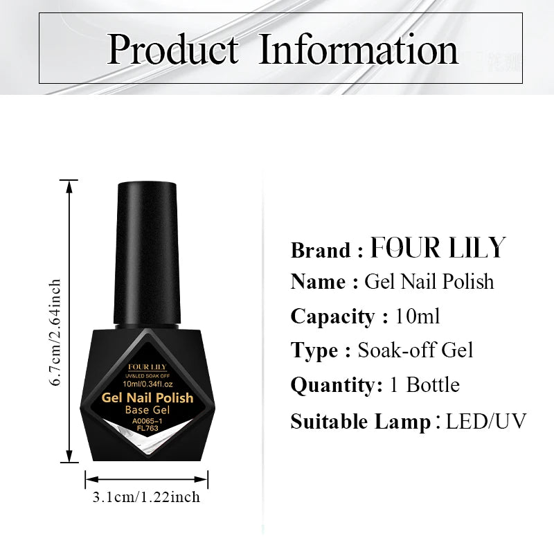 FOUR LILY 10ml Base Gel, Top Coat, Matte Top Coat Functional Nail Care Long Lasting UV/LED Varnish Gel Nail Polish Manicure