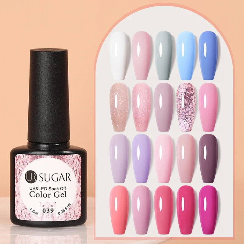 UR SUGAR 7.5ml Rose Glitter Solid Color Gel Nail Polish Jelly Nude Pink Semi Permanent DIY Nail Art UV LED Soak Off Gel
