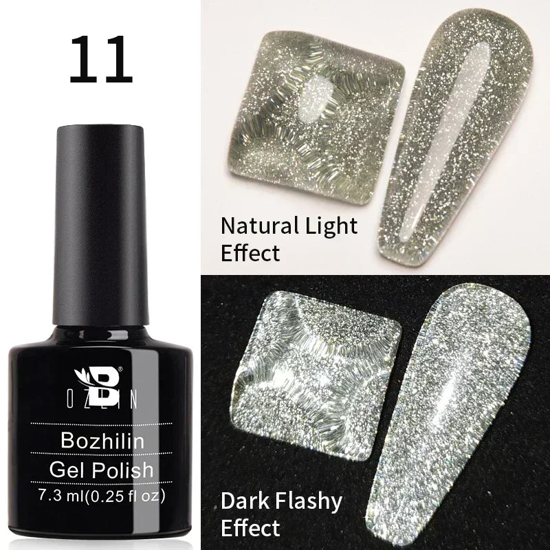 AWStorG 7.5ML Golden Gradient Cat Eye Magnetic Gel Sparkling Glitter Nail Polish Semi Permanent UV Nail Art No Need Base Color