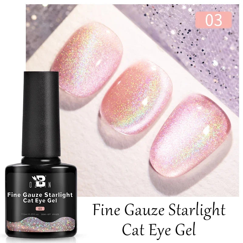 AWStorG 7.5ML Golden Gradient Cat Eye Magnetic Gel Sparkling Glitter Nail Polish Semi Permanent UV Nail Art No Need Base Color