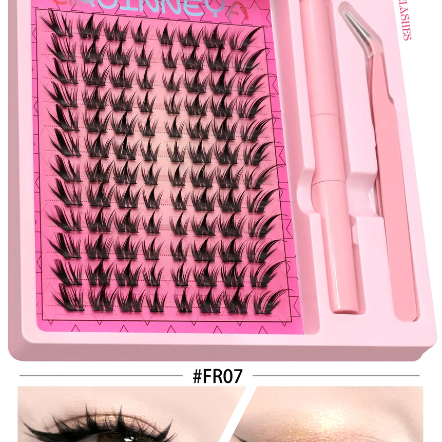 GROINNEYA Manga Lash Clusters Kit Cat Lashes with Lash Bond & Seal Cluster Eyelash Extensions Eyelash Clusters Kit DIY Lashes