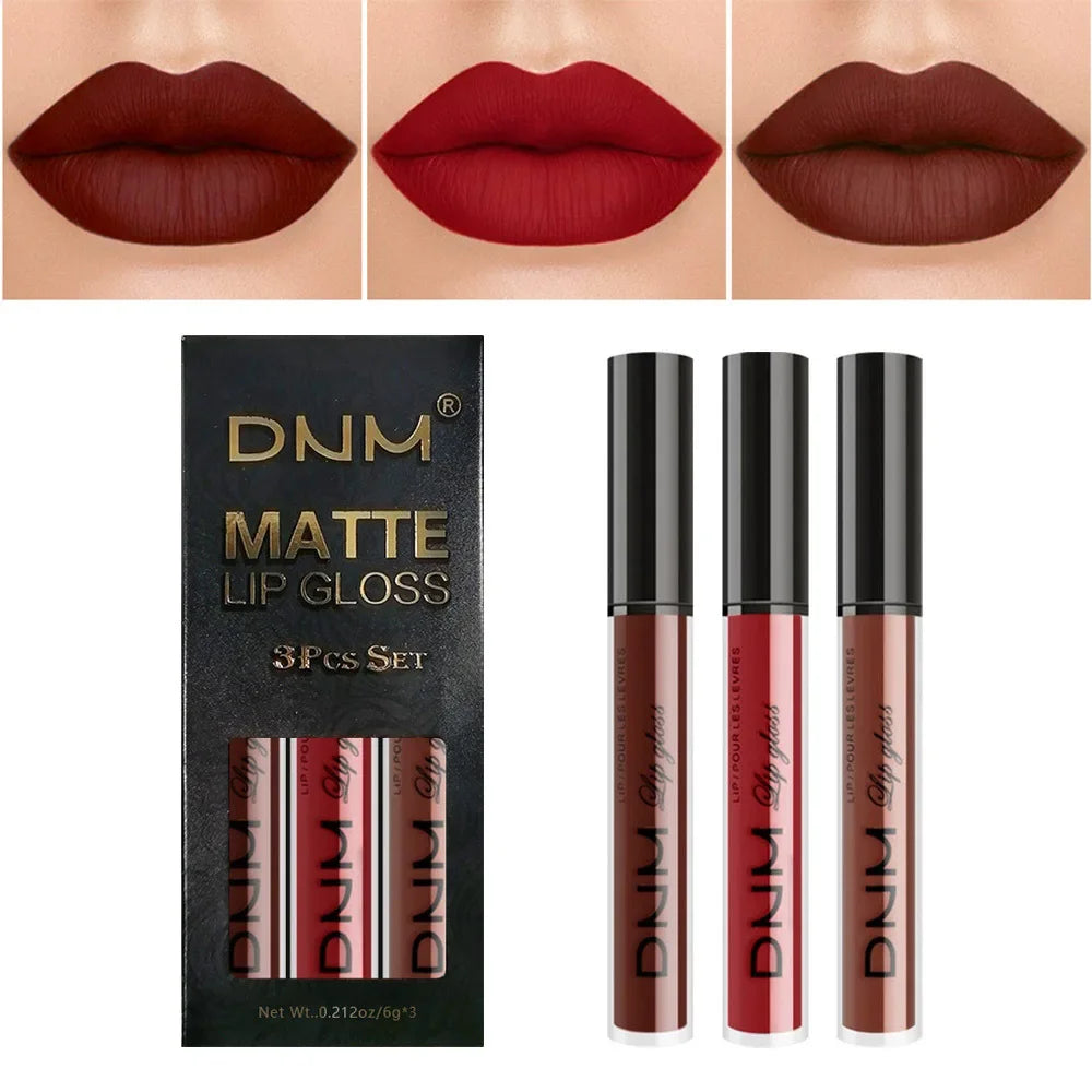 3pcs/set Liquid Lipstick Waterproof Long Lasting Cosmetic Black Blue Purple Green Matte Lip Gloss Nude Lip Tint Stain Makeup Set