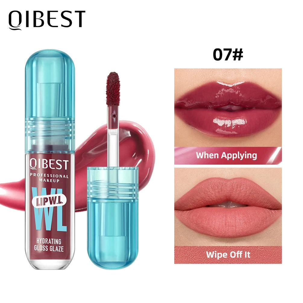 QIBEST Hydrating Crystal Lip Gloss Easy to Fade Mirror Water Glazed Lip Glaze Long Lasting Moisturizing Gloss Lip Tint Makeup