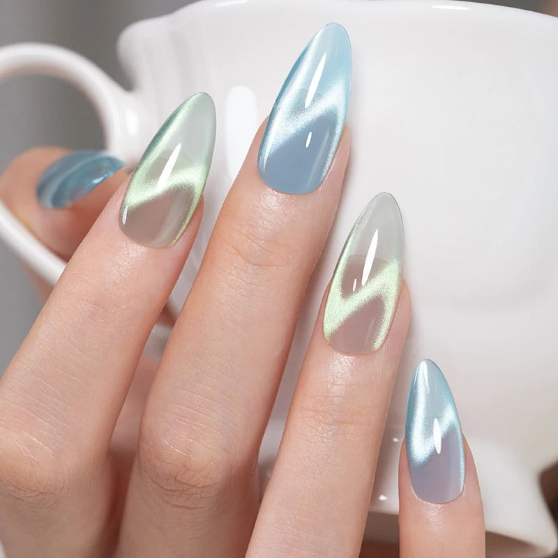 AWStorG 1-6pcs 7.5ml  Ocean Ripple Cat Eye Gel Nail Polish Aurora Flash Blue  Nude Glitter Color Magnet Nail Art Gel Salon Nails