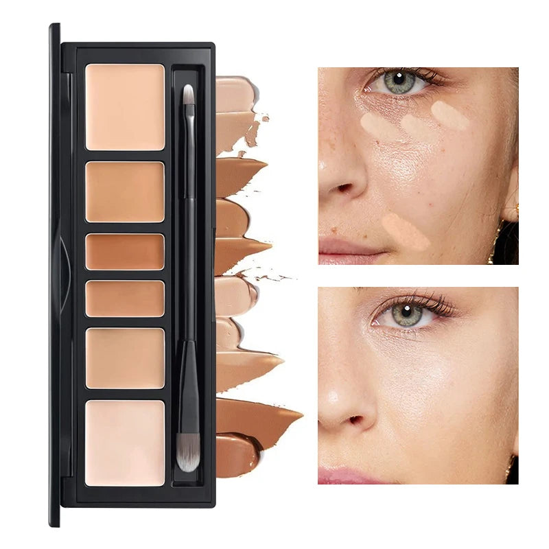 6-Color Concealer Palette with Brush,Long-Lasting Concealer,Waterproof,Full Coverage Concealers&Neutralizers with Matte Finish