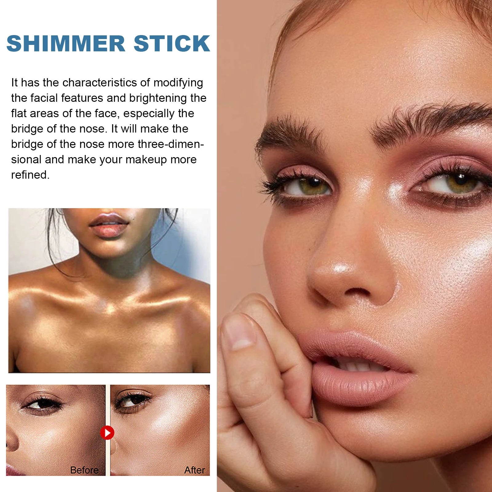 EELHOE Contouring Shimmer Stick Nose Bridge Shadow Three-dimensional Contour V Facial Shape Brighten Trimming Highlighter Cream