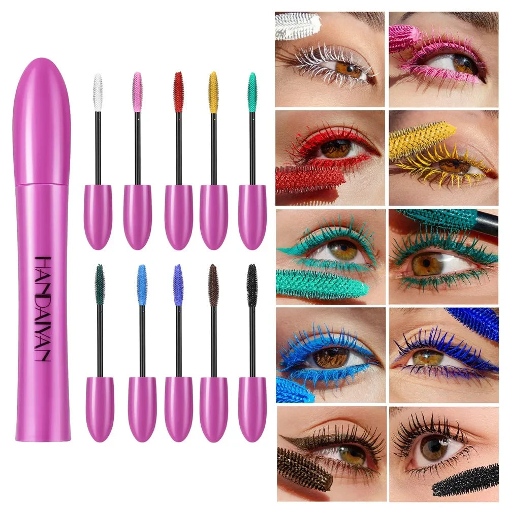 10 Color Waterproof Volumizing Mascara Smudge-Proof Curling Long-Lasting Sapphire Blue Pink Mascara for Bold Eye Look Cosmetics