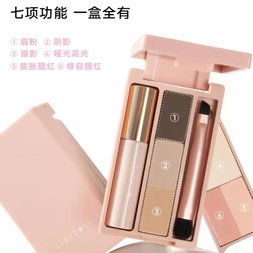 Judydoll Eyebrow Palette All-in-One Portable Powder Travel Makeup Set MultiFunction Mascara Blush Contouring
