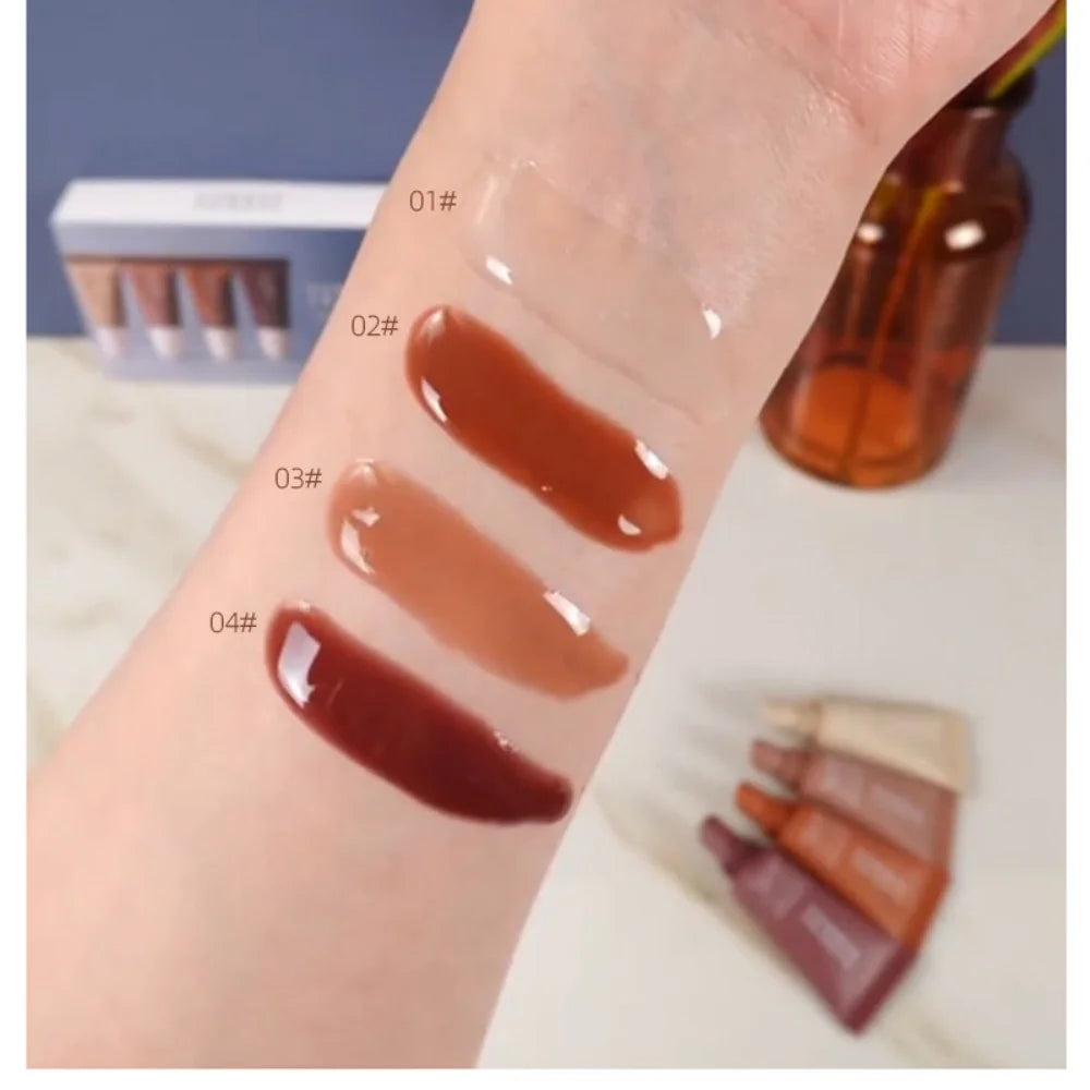 Christmas gift Moisturizing Mirror Lipstick Vanilla Powder Sugar Coffee Cake Smell Lipstick Transparent Oil Makeup Set