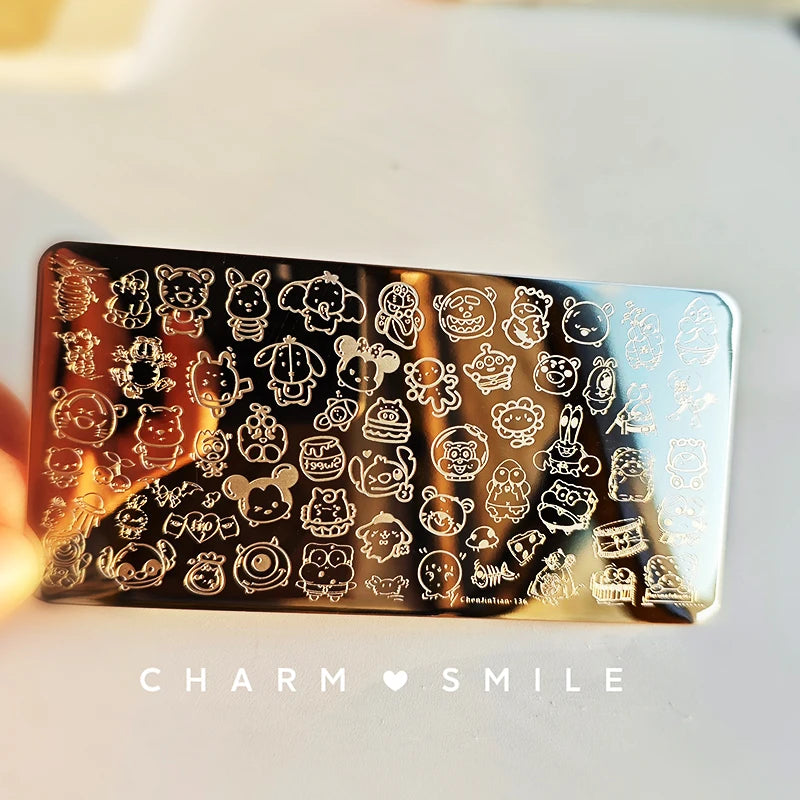 Cartoon Characters Stamping Plates  French Line Geometry  Flowers Leaves Animals Image Stainless Steel Nail Art Template Stencil
