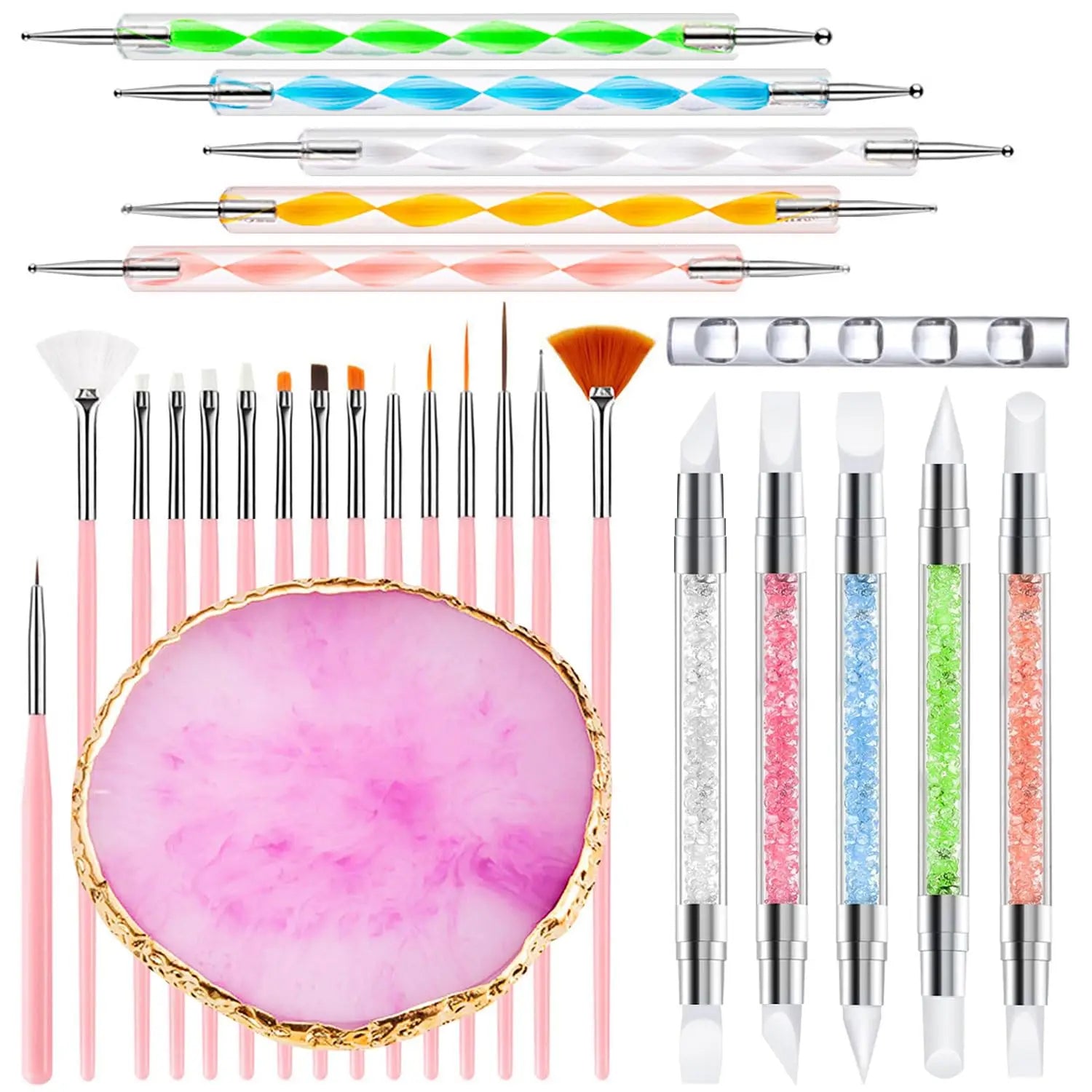 27PCS Manicure Tools Nail Art Brush Set with Resin Nail Art Palette 5Pcs Nail Art Sculpture Pen Dotting Pen for Nail Art DIY