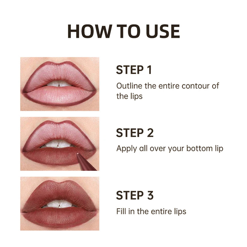 2-in-1 Lipstick Lip Liner Pointed Tip Long-Lasting Moisturizing Color-Payoff Lip Makeup for Everyday Use