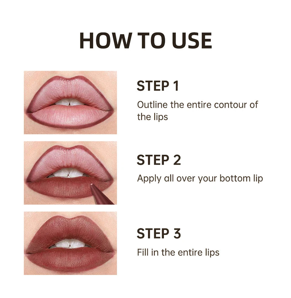 2-in-1 Lipstick Lip Liner Pointed Tip Long-Lasting Moisturizing Color-Payoff Lip Makeup for Everyday Use