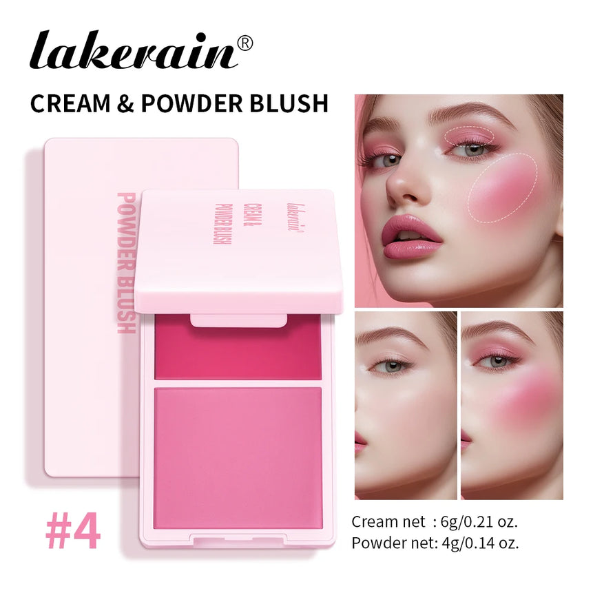 Lakerain 2in1 Cream & Powder Blush Palette Natural Long-lasting High Pigment Blush Makeup Pan Clear Vitality Girl Blush Palette