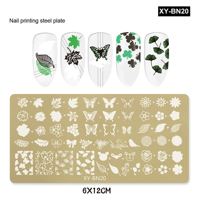 12x6cm Golden Rectangular Nail Stamping Plates Bowknot Butterfly Flower Fireworks Designs Nail Art Template For DIY Nail Decor