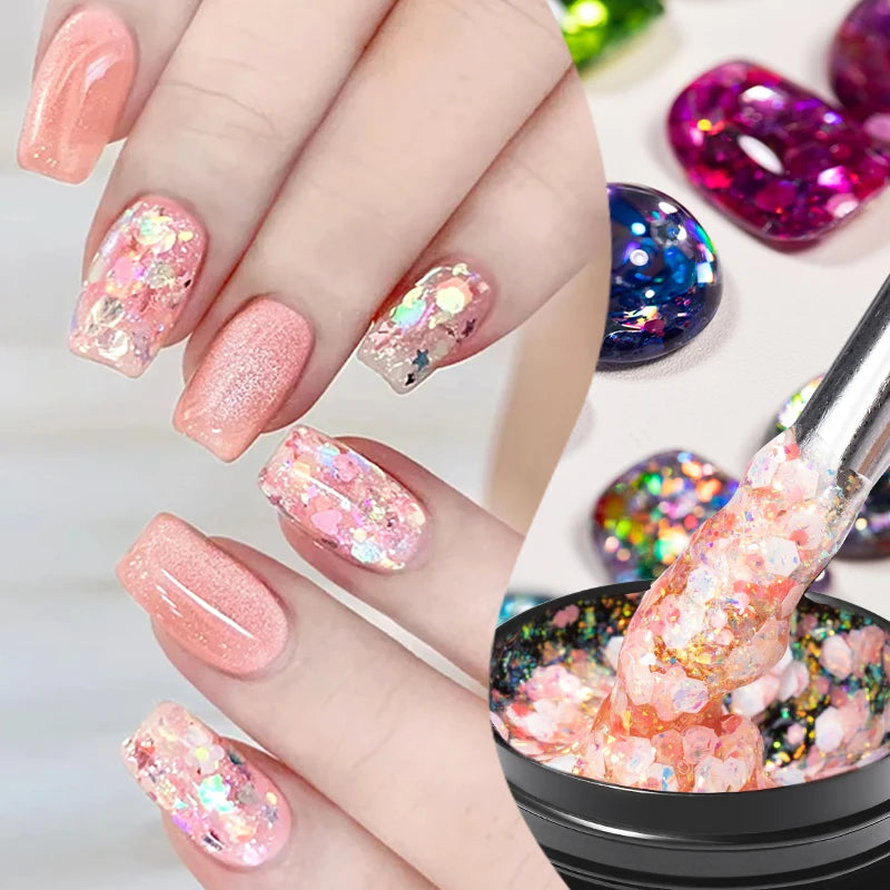 8ml Sequins Nail Gel Nail Polish Vibrant Blue Pink Colors Glitter Semi Permanent Soak Off UV LED Nail Art Varnish For Manicure