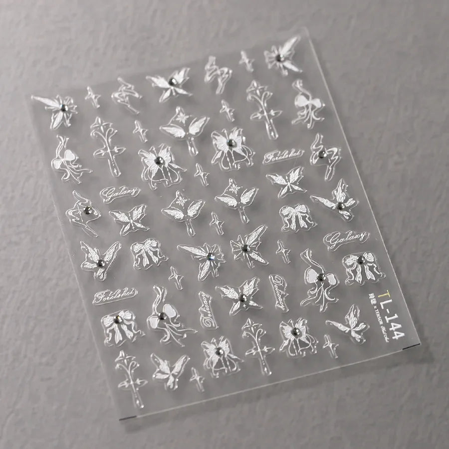 1pcs 5D Rhinestones Butterfly Nail Stickers Kawaii AB Shiny Butterfly Adhesive Nail Art Decorations Decal Design Manicure Tools