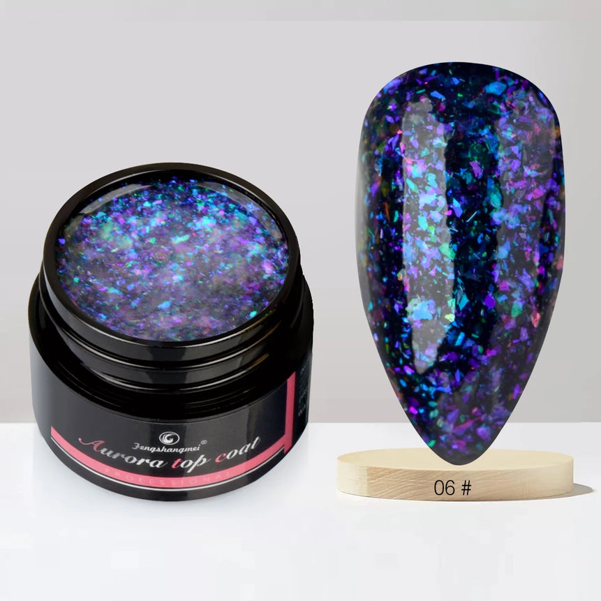 Aurora Glitter Gel Nail Polish 3D Non-Sticky Builder Gel Formula Long-Lasting Shine Soak Off UV/LED Cured Perfect for Manicures