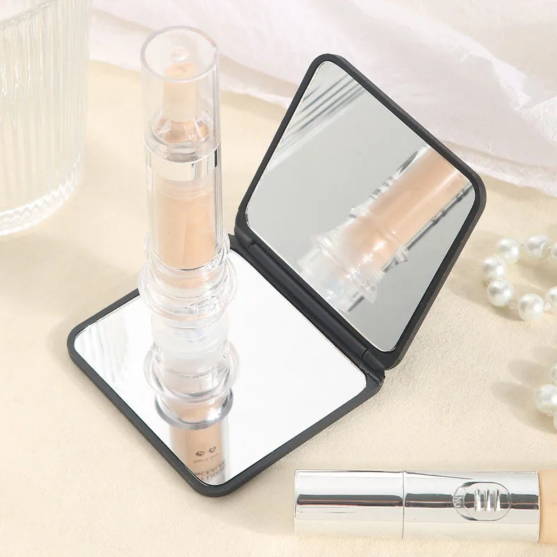 Dual-Sided Folding Compact Mirror - Travel Pocket Makeup Mirror with Flip Cover, Mini Black Creative Design for Purse/Students