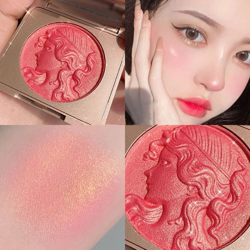 Highlighter Embossed Blush Glitter Facial Long-Lasting Shimmer Powder Pink Coral Rouged For Cheeks Smooth Makeup Cosmetics