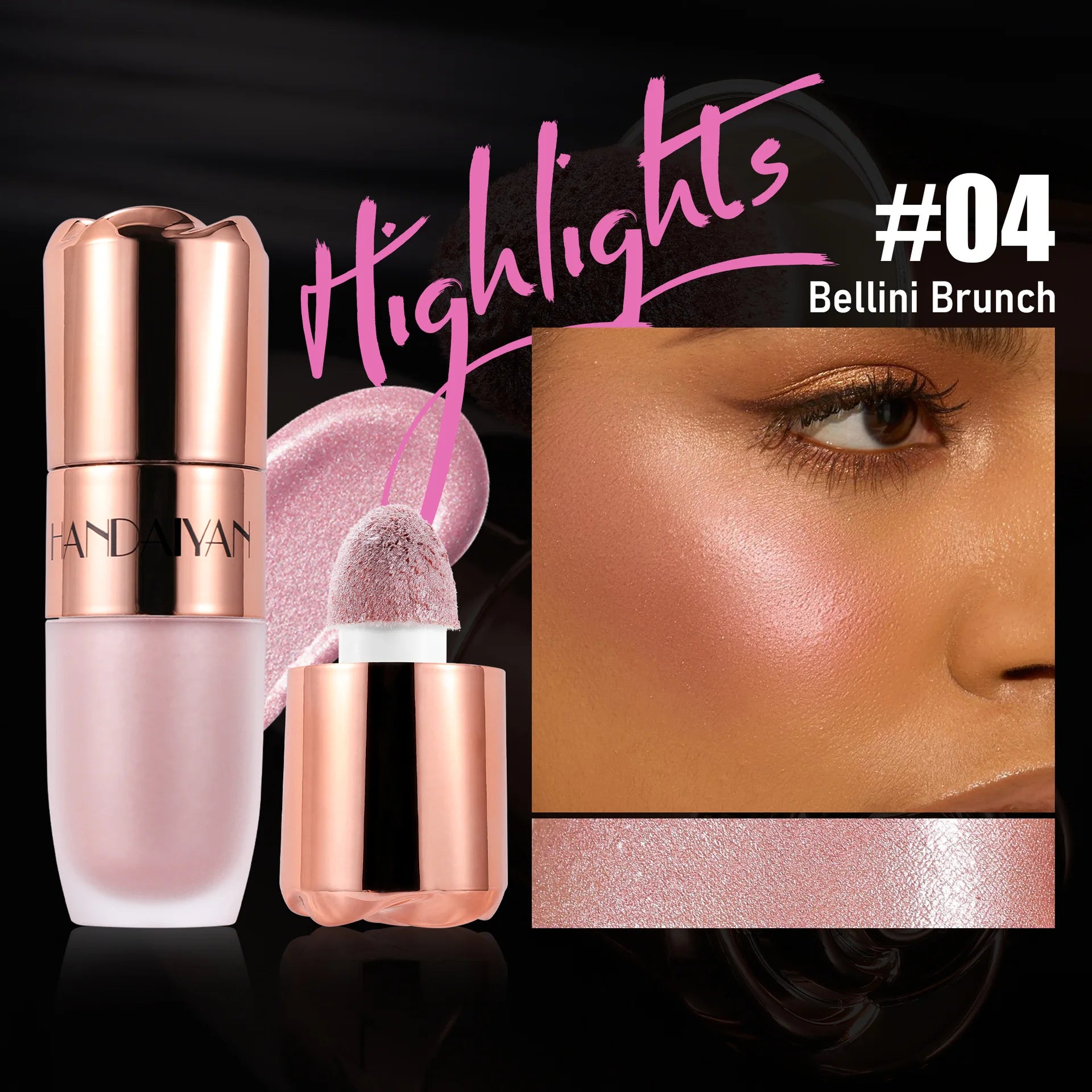Rose Glow Liquid Contour Highlighter 3D Effect Soft Sponge Tip Easy to Wear Long Lasting Face Body Hihglight Contouring Stick