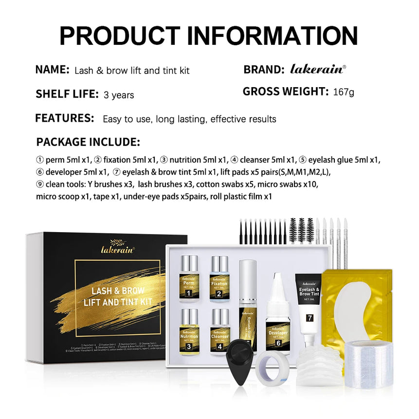 Lakerain Lash & Brow Lifted And Tint Kit Lash Brow Lift Perm Fixation Setting Curled Lashes Long-lasting Set Female Makeup