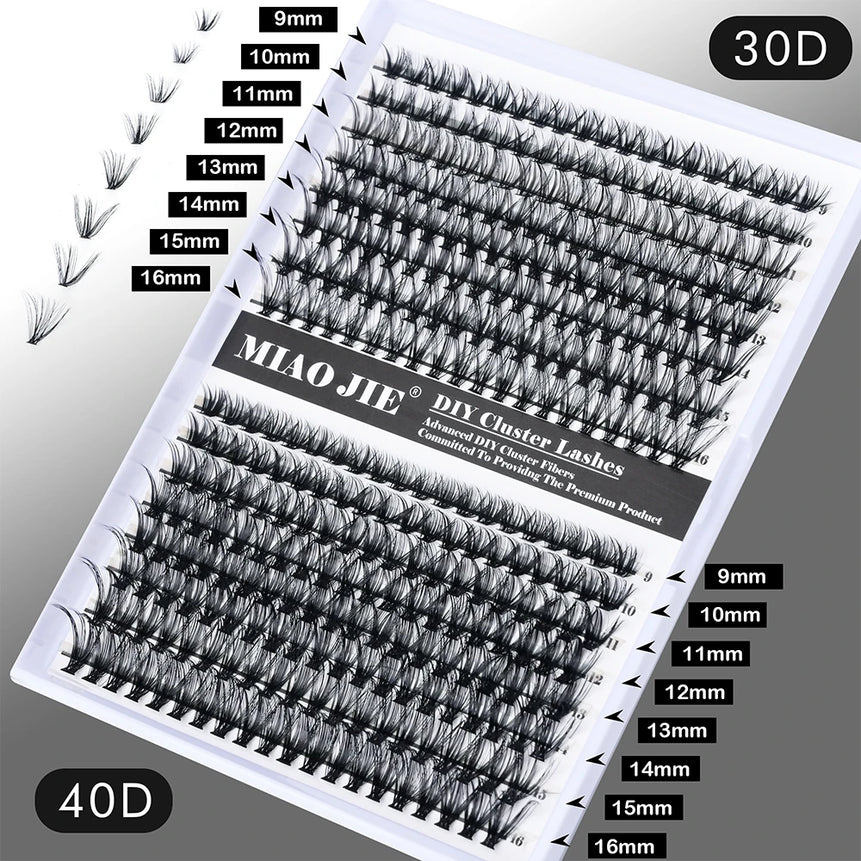 320PCS DIY Mix Clusters Kit 30D/40D Individual False Eyeashes Wispy Fluffy with Applicator Tools  Self-Grafting At Home