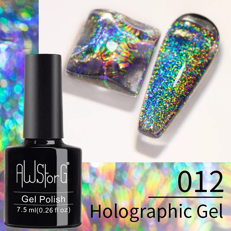 AWStorG 7.5ML Golden Gradient Cat Eye Magnetic Gel Sparkling Glitter Nail Polish Semi Permanent UV Nail Art No Need Base Color