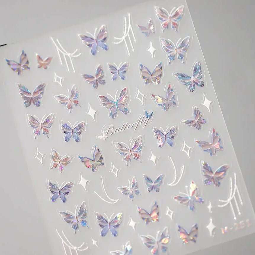 1pcs 5D Rhinestones Butterfly Nail Stickers Kawaii AB Shiny Butterfly Adhesive Nail Art Decorations Decal Design Manicure Tools