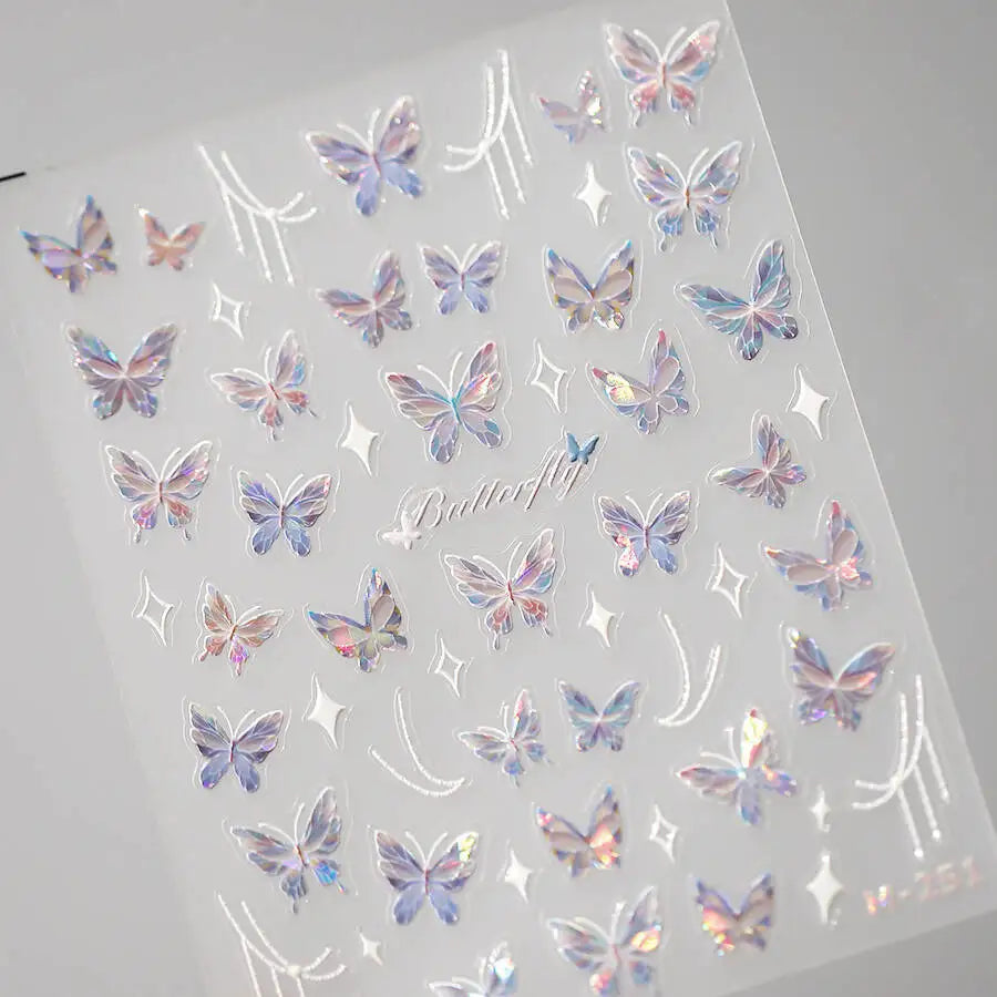 1pcs 5D Rhinestones Butterfly Nail Stickers Kawaii AB Shiny Butterfly Adhesive Nail Art Decorations Decal Design Manicure Tools