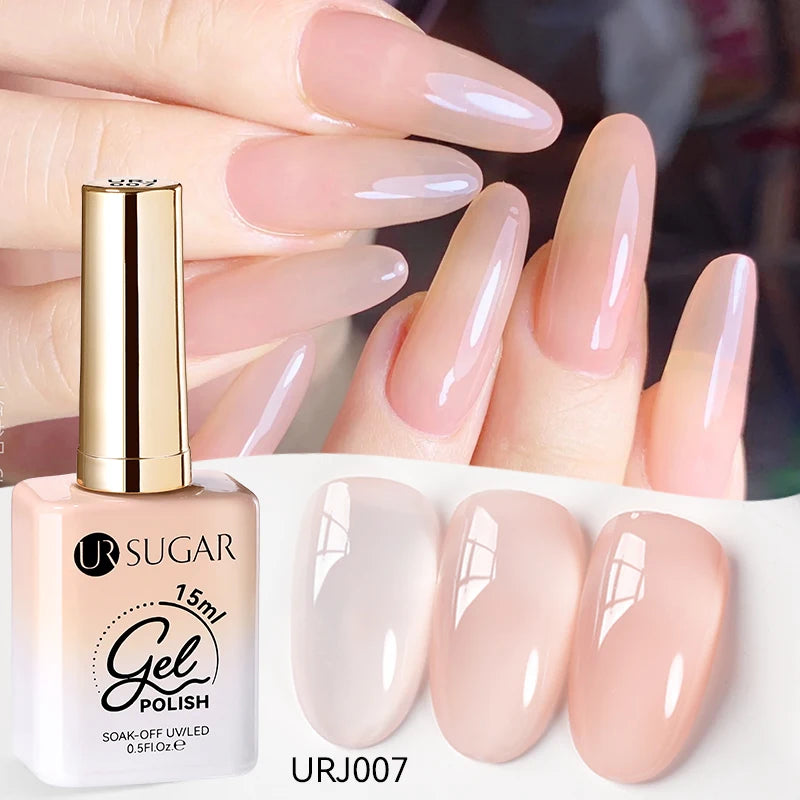 UR SUGAR 15ml Crystal Milky Jelly White Nude Gel Nail Polish Transparent Semi-permanent UV Gel Nail Art Soak Off Gel Varnish
